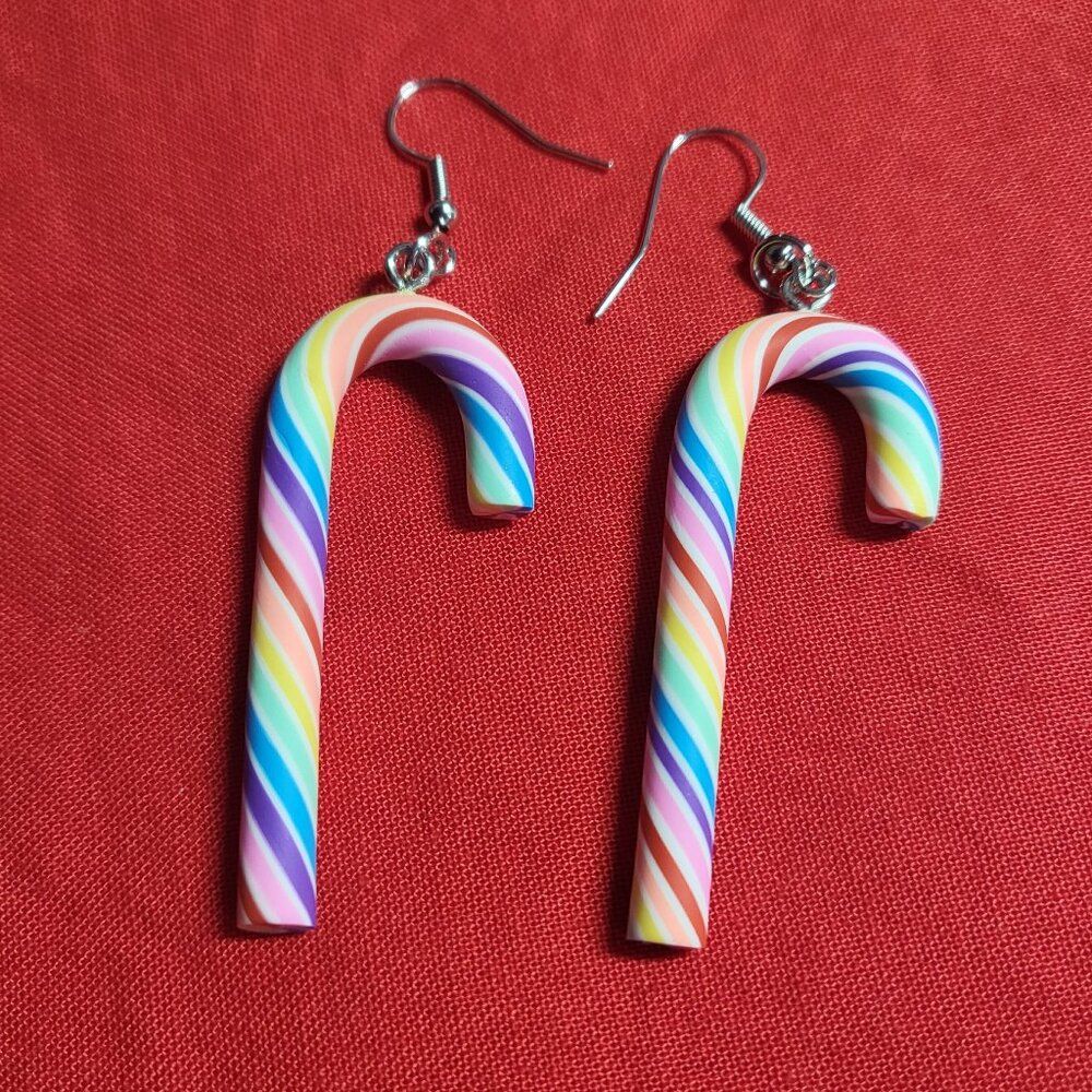 Sweet Rainbow Candy Cane Earrings